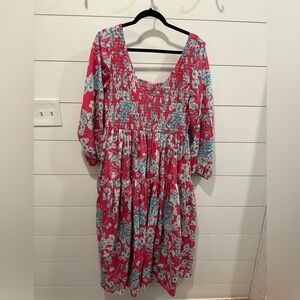 Baacal Floral Pink and Blue Plus Size Midi Dress